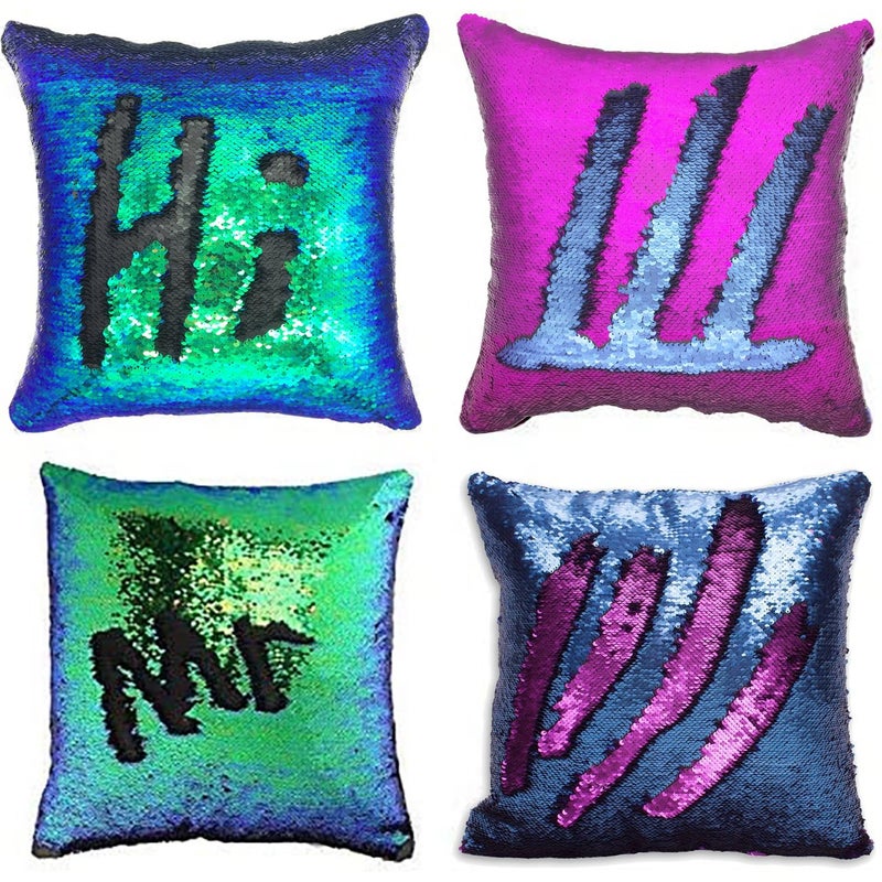 MOCOFO 4 Pack Glitter Sequins Pillow 16X16'' Decorative Pillow Cover Sequin Pillowcase Magic for Party Sofa Couch Car (2 Gradual Black+2 Matte Blue Purple) - Image 1